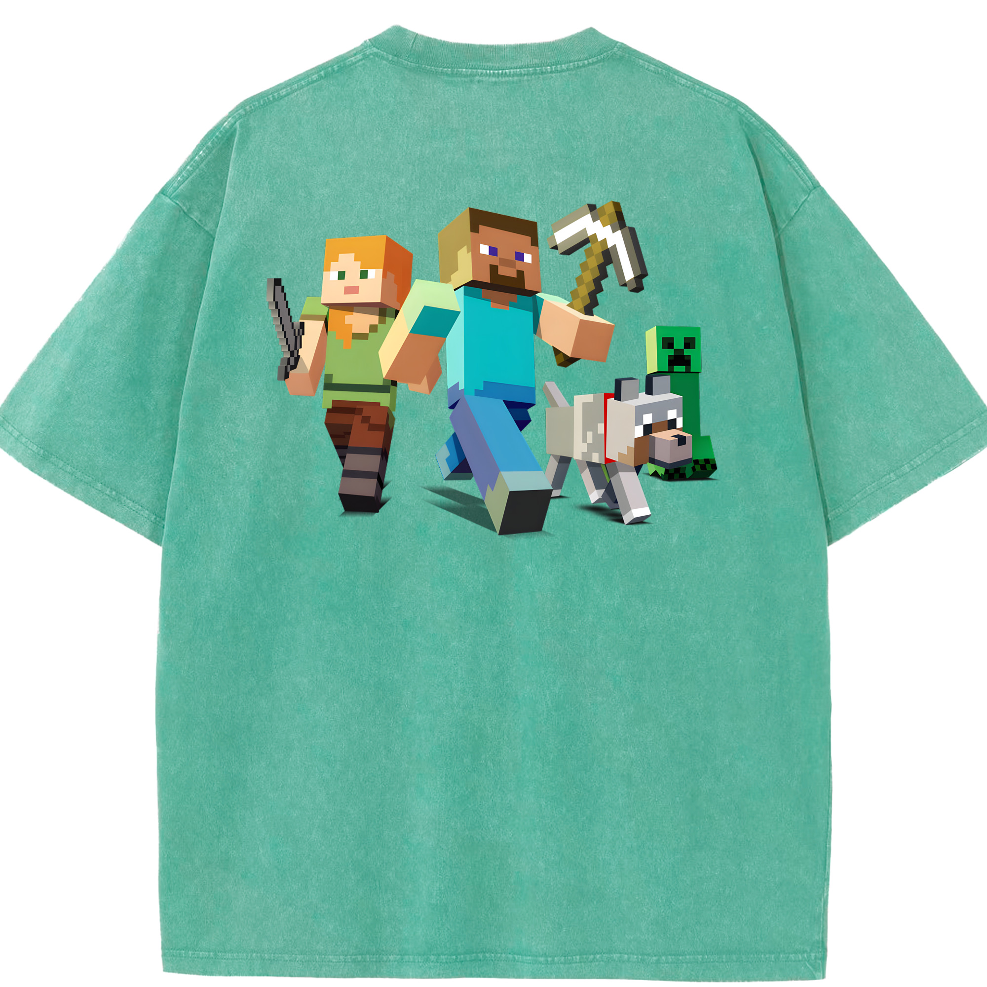 （画像用） マインクラフト ブロックの世界 Minecraft MC Block world 綿100% ヴィンテージ風 半袖Tシャツ（背面プリント）
